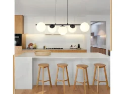 NETTLIFE, Suspensión negra E27, lámpara de techo de vidrio, lámpara de 5 llamas para comedor moderna de 150 cm.