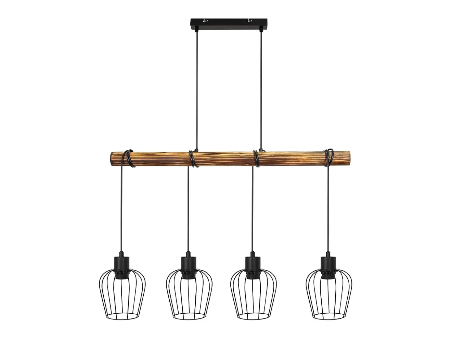NETTLIFE Suspensión retro, lámpara de suspensión vintage de madera industrial negra E27.