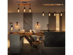 NETTLIFE Suspensión retro, lámpara de suspensión vintage de madera industrial negra E27.