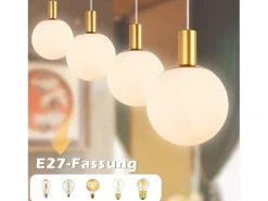 NETTLIFE Suspensiones de vidrio E27, Suspensión de 4 luces, colgante, Altura regulable, Lámpara colgante moderna