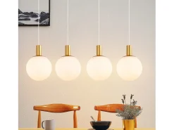 NETTLIFE Suspensiones de vidrio E27, Suspensión de 4 luces, colgante, Altura regulable, Lámpara colgante moderna