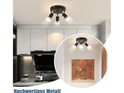 NETTLIFE Techo de 3 Focos GU10 de Metal Negro Orientable Estilo Industrial para Interior Cocina Salón Dormitorio