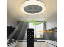 NETTLIFE Ventilador de techo LED con control remoto, silencioso, 48,5cm, ajustable, temporizador, cristal, para salón/dormitorio.