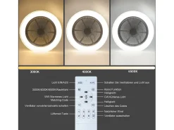 NETTLIFE Ventilador de techo LED con control remoto, silencioso, 48,5cm, ajustable, temporizador, cristal, para salón/dormitorio.