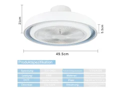NETTLIFE Ventilador de techo con iluminación LED y mando a distancia - Lámpara de techo moderna, silenciosa, regulable, 5 aspas