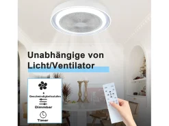 NETTLIFE Ventilador de techo con iluminación LED y mando a distancia - Lámpara de techo moderna, silenciosa, regulable, 5 aspas