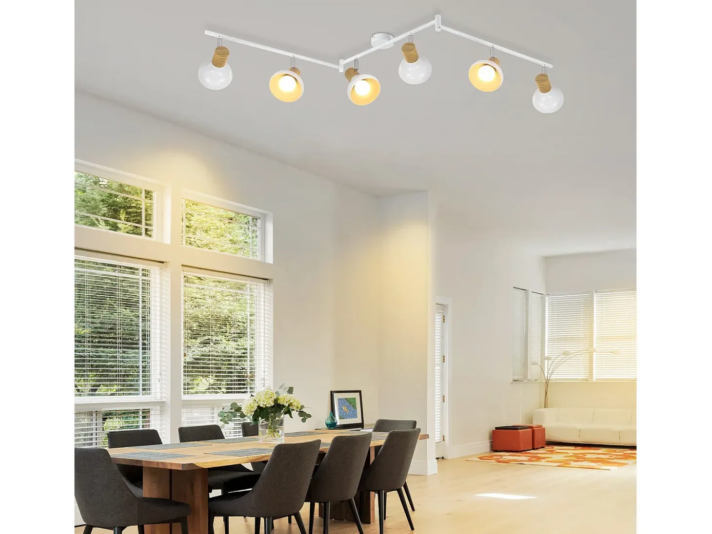 NETTLIFE Vintage E14 Foco de techo para interior ajustable 350° blanco giratorio 350° industrial 6 llamas