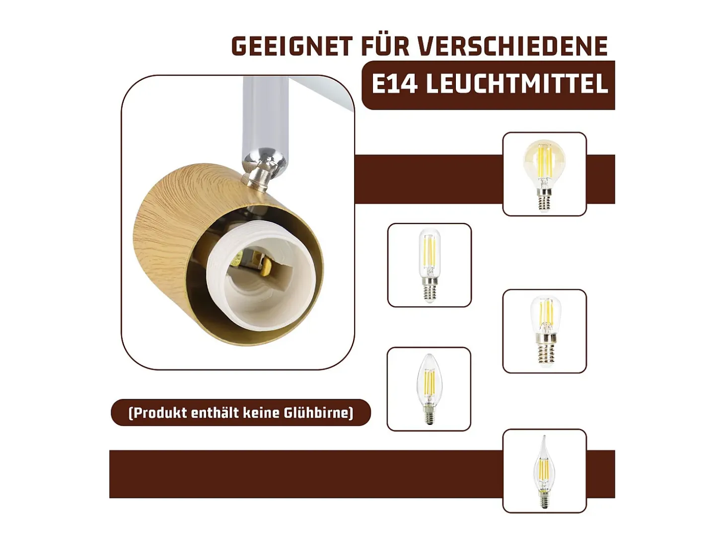 NETTLIFE Vintage E14 Foco de techo para interior ajustable 350° blanco giratorio 350° industrial 6 llamas