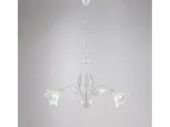 Olga - Lámpara de araña blanca con cristal alabastro y acabado plata antigua, 3 luces Ø60 cm