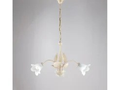 Olga - Lámpara de araña marfil con cristal alabastro y acabado oro antiguo, 3 luces Ø60 cm