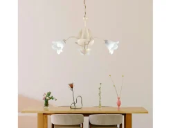 Olga - Lámpara de araña marfil con cristal alabastro y acabado oro antiguo, 3 luces Ø60 cm