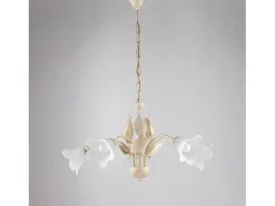 Olga - Lámpara de araña marfil con cristal alabastro y acabado oro antiguo, 5 luces Ø68 cm