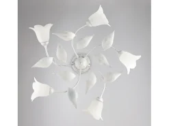 Olga - Lámpara de techo blanca con cristal alabastro y acabado plata antigua, 5 luces Ø70 cm