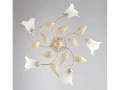 Olga - Lámpara de techo marfil con cristal alabastro y acabado oro antiguo, 5 luces Ø70 cm
