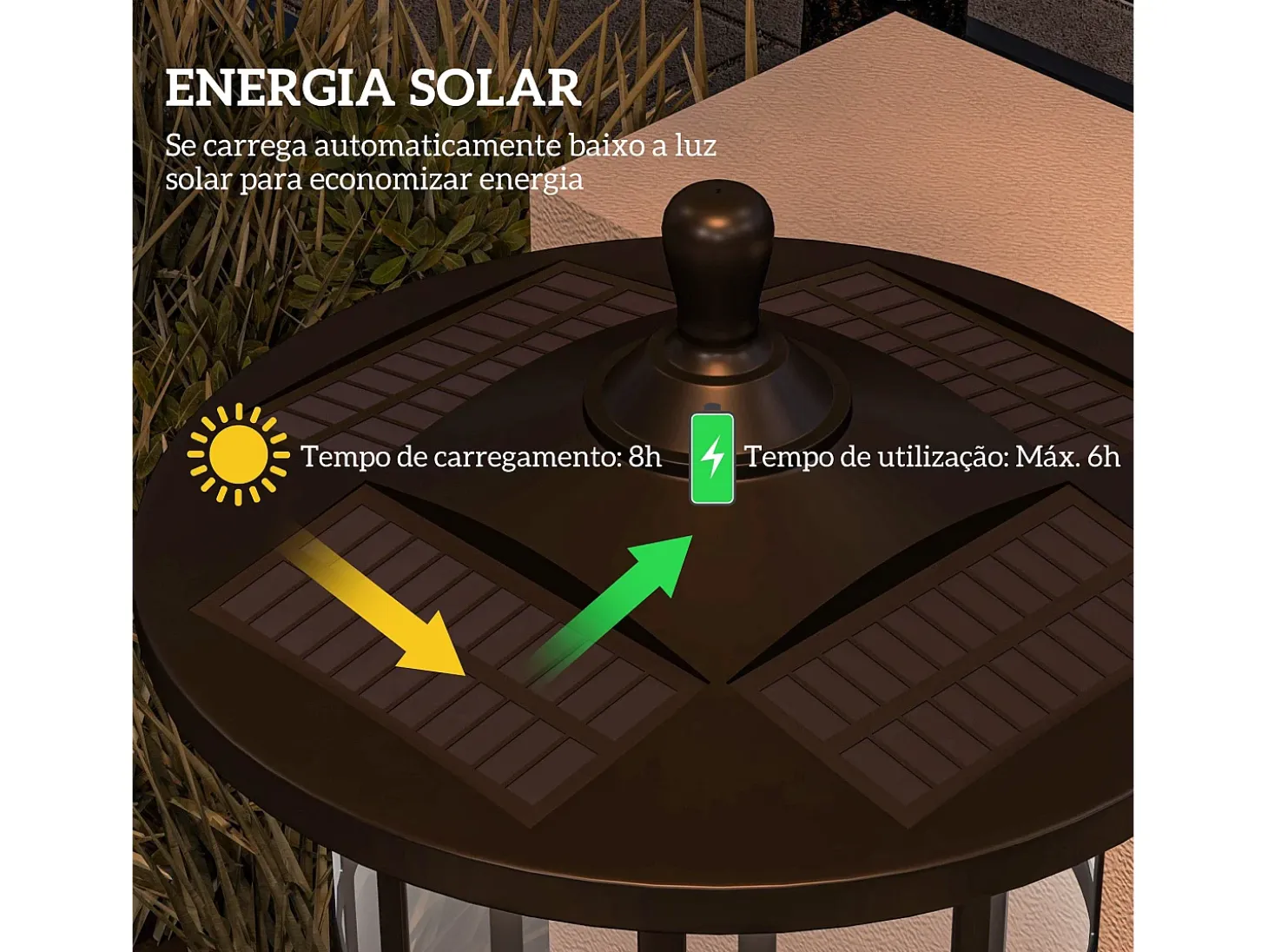 Pack de 2 farolas Alfredo Outsunny carga solar negro 184x23,5 cm