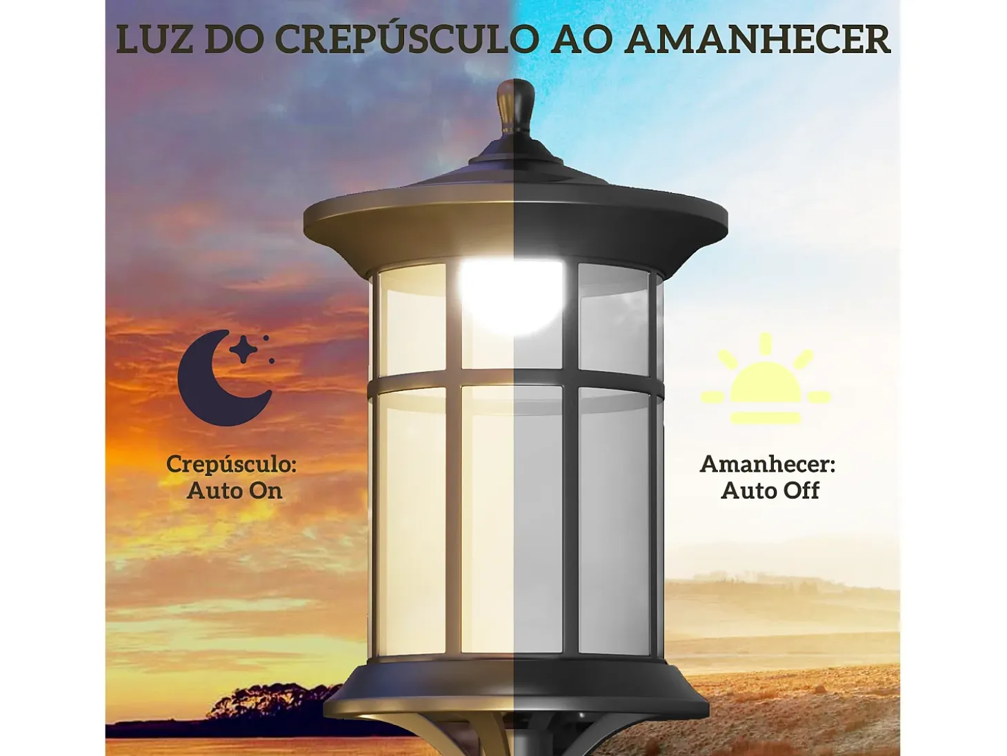 Pack de 2 farolas Alfredo Outsunny carga solar negro 184x23,5 cm