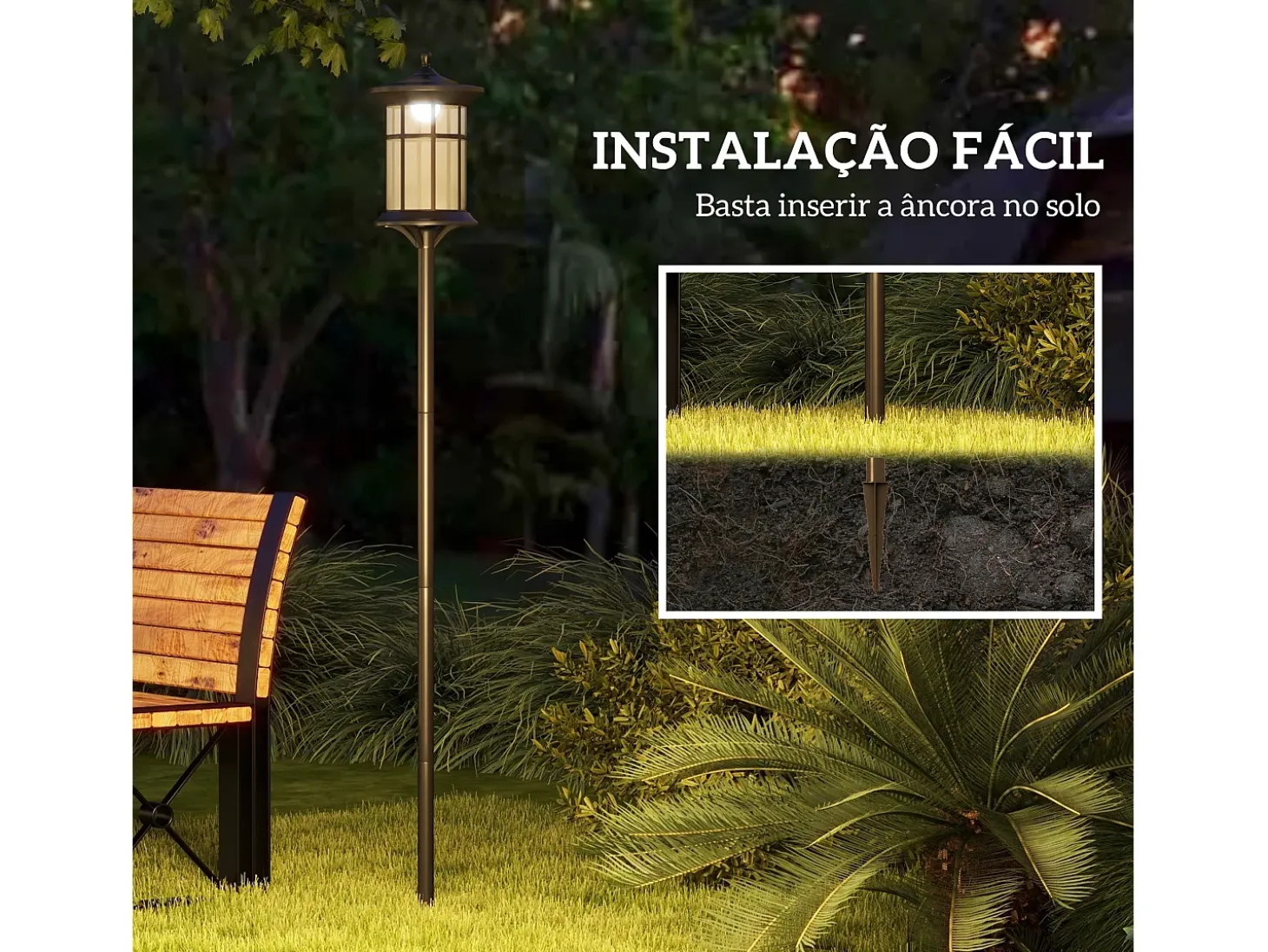 Pack de 2 farolas Alfredo Outsunny carga solar negro 184x23,5 cm