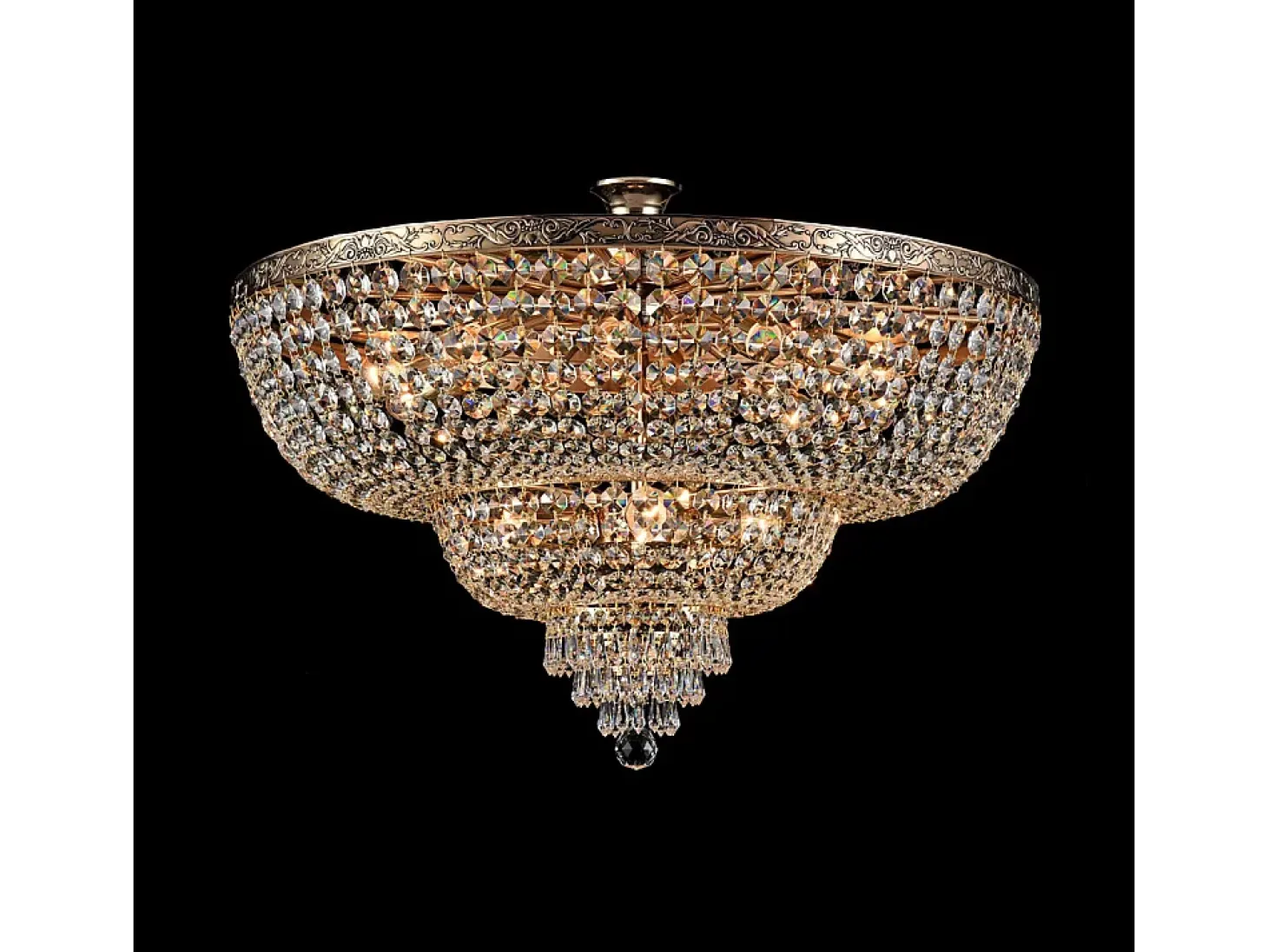 Palace Plafón Semi Empotrado Dorado Antiguo y Cristal, 14 Luces, E27