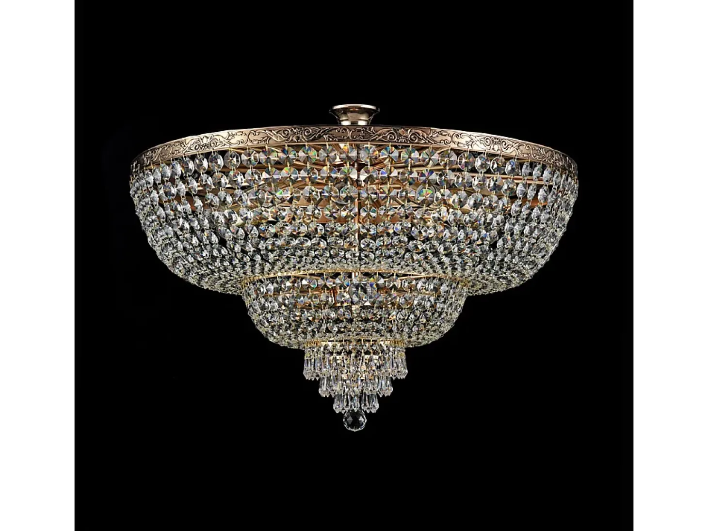 Palace Plafón Semi Empotrado Dorado Antiguo y Cristal, 14 Luces, E27
