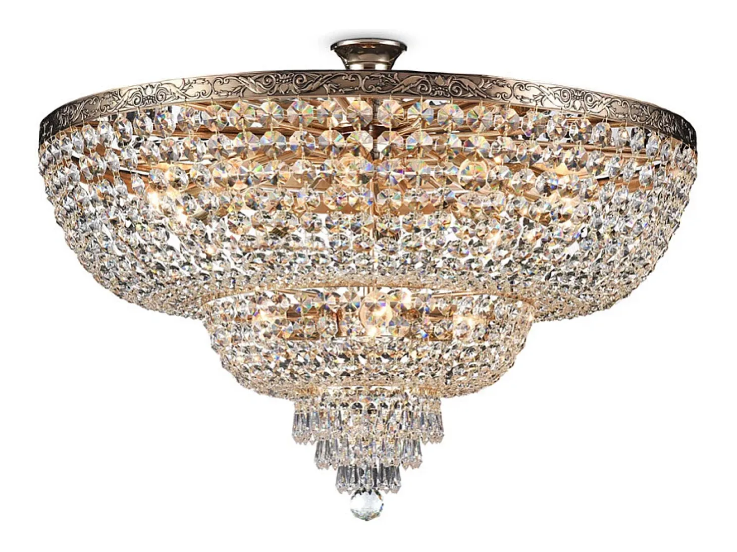 Palace Plafón Semi Empotrado Dorado Antiguo y Cristal, 14 Luces, E27