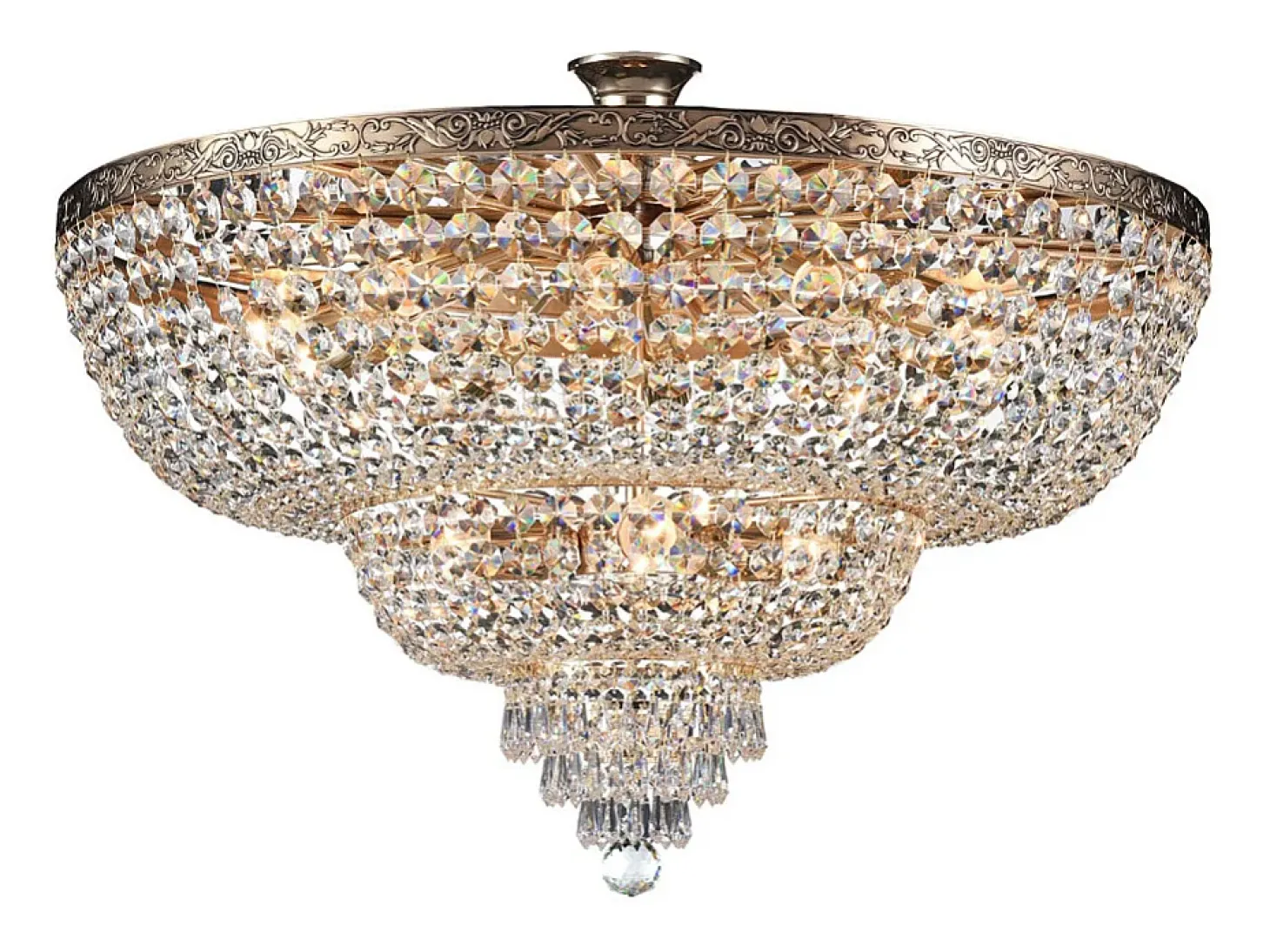 Palace Plafón Semi Empotrado Dorado Antiguo y Cristal, 14 Luces, E27