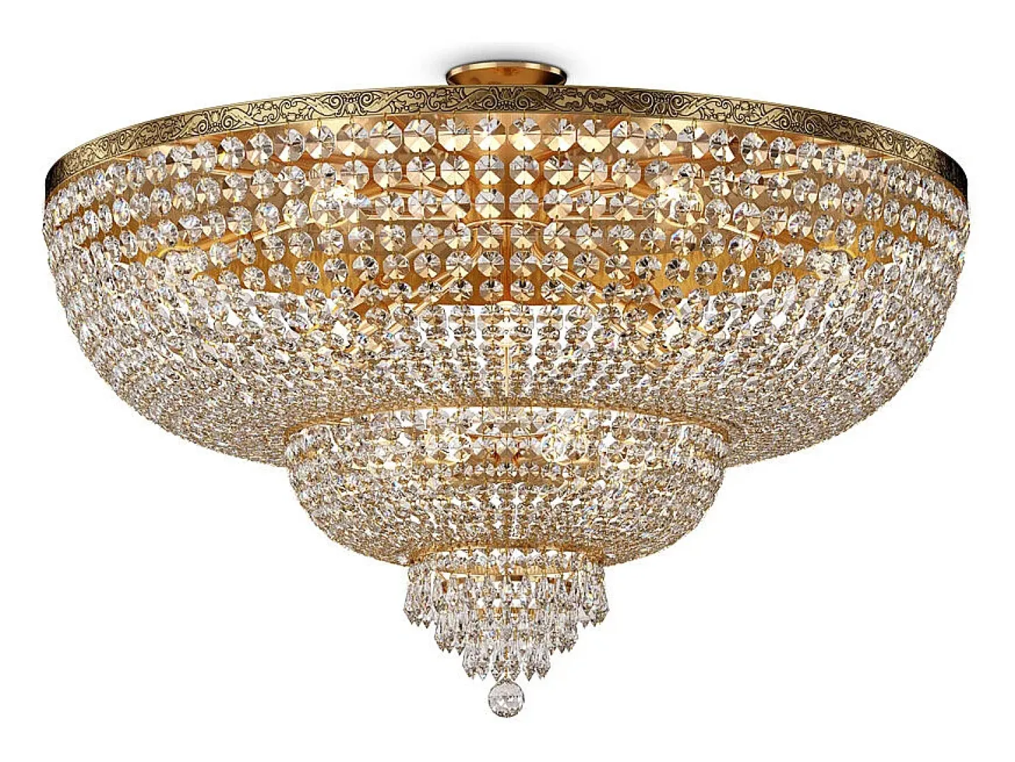 Palace Plafón Semi Empotrado Oro Antiguo & Cristal, 18 Luces, E27
