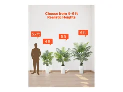 Palmera Artificial Areca SucceBuy, 1,2 m, Planta Artificial Tropical en Maceta Blanca, Lote de 2, Falso Árbol Tropical Palmera Areca, Planta Falsa para Oficina