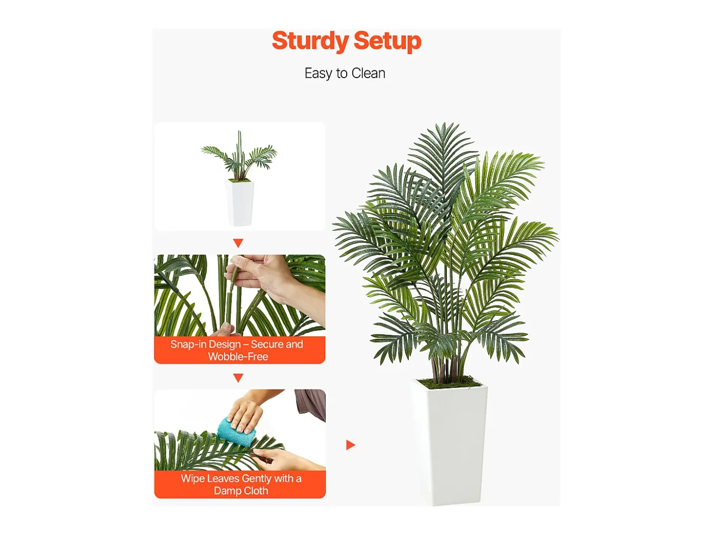 Palmera Artificial Areca SucceBuy, 1,2 m, Planta Artificial Tropical en Maceta Blanca, Lote de 2, Falso Árbol Tropical Palmera Areca, Planta Falsa para Oficina