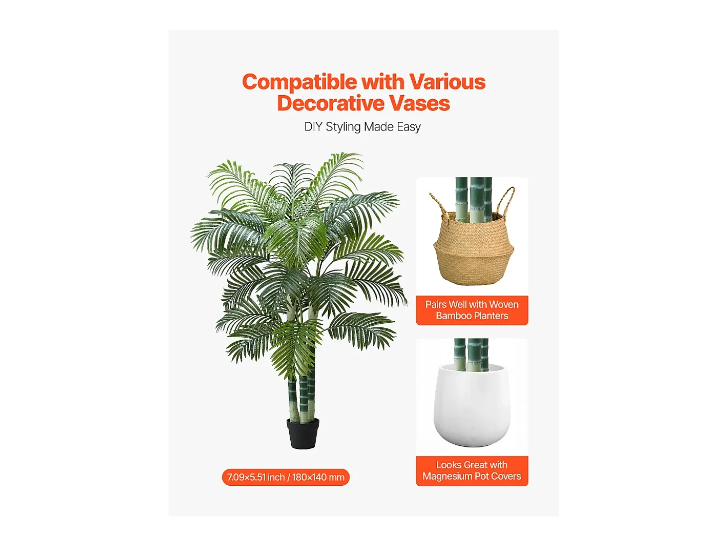 Palmera Artificial Areca SucceBuy, 1,8 m, Planta Artificial Tropical en Maceta Blanca, Falso Árbol Tropical Palmera Areca Tronco Grueso,para Decoración