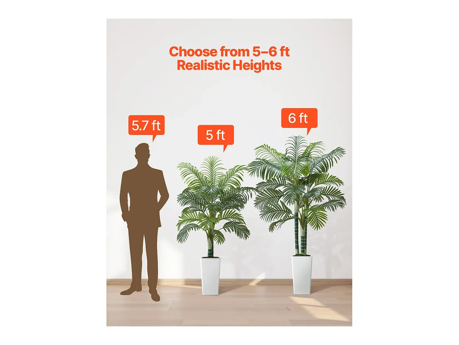 Palmera Artificial Areca SucceBuy, 1,8 m, Planta Artificial Tropical en Maceta Blanca, Falso Árbol Tropical Palmera Areca Tronco Grueso,para Decoración