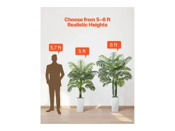 Palmera Artificial Areca SucceBuy, 1,5 m, Planta Artificial Tropical en Maceta Blanca, Falso Árbol Tropical Palmera Areca Tronco Grueso, Planta Falsa para Oficina