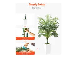 Palmera Artificial Areca SucceBuy, 1,5 m, Planta Artificial Tropical en Maceta Blanca, Falso Árbol Tropical Palmera Areca Tronco Grueso, Planta Falsa para Oficina