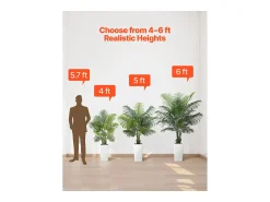 Palmera Artificial Areca SucceBuy, 1,8 m, Planta Artificial Tropical en Maceta Blanca, Falso Árbol Tropical Palmera Areca, Planta Falsa para Salón