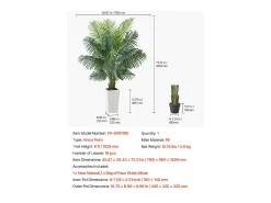 Palmera Artificial Areca SucceBuy, 1,8 m, Planta Artificial Tropical en Maceta Blanca, Falso Árbol Tropical Palmera Areca, Planta Falsa para Salón
