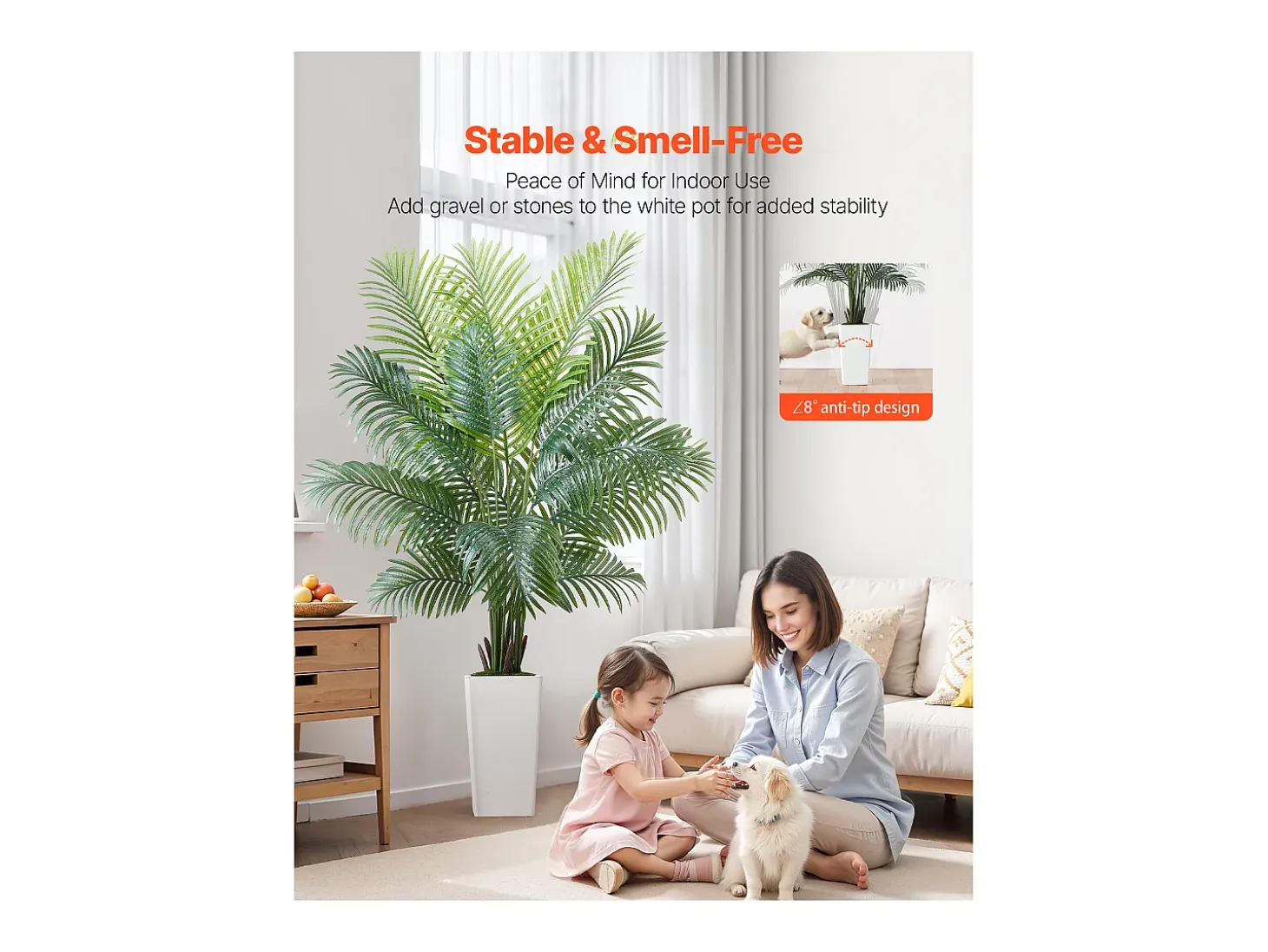 Palmera Artificial Areca SucceBuy, 1,8 m, Planta Artificial Tropical en Maceta Blanca, Falso Árbol Tropical Palmera Areca, Planta Falsa para Salón