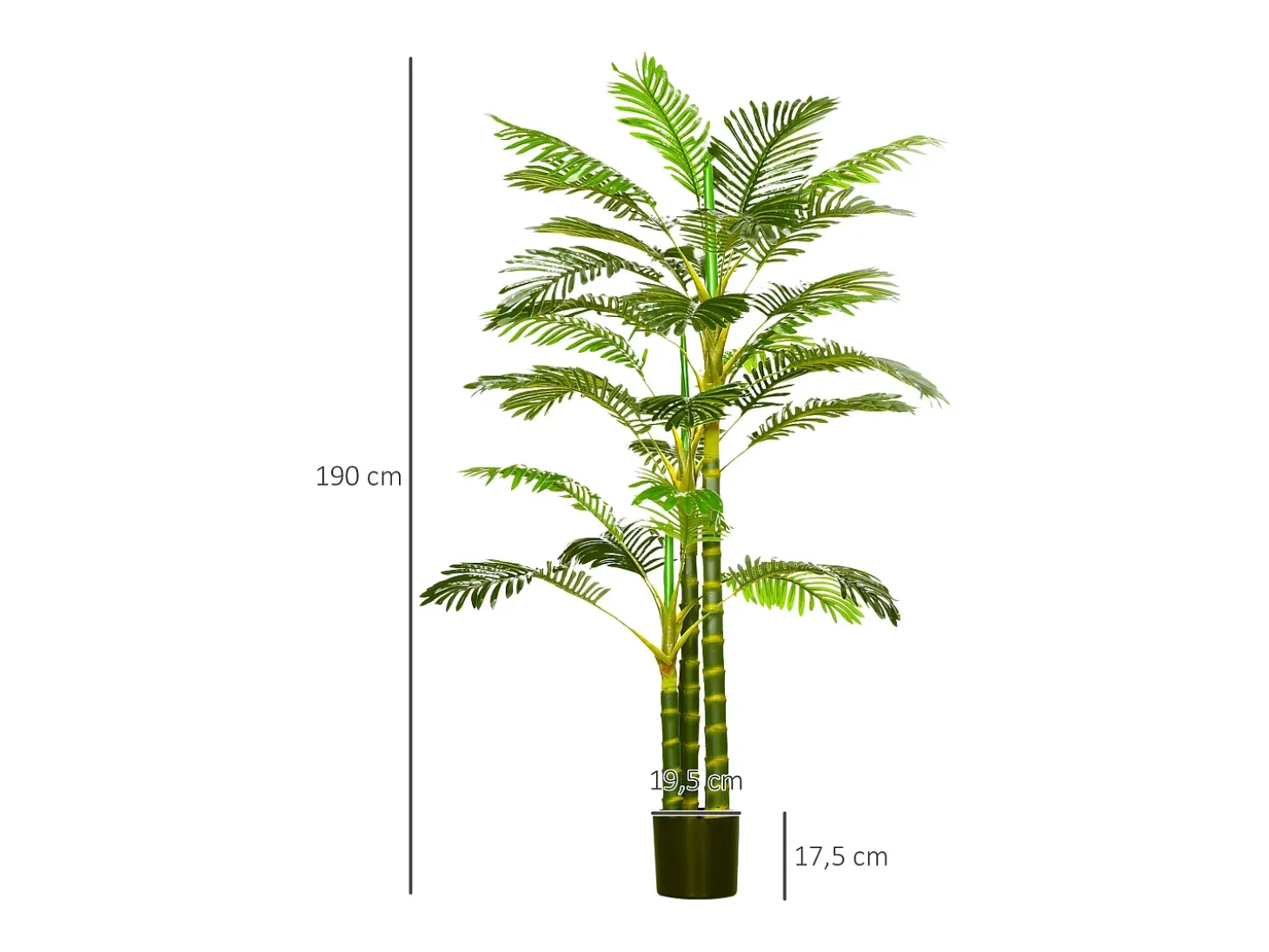 Palmera artificial de 190 cm, planta decorativa de plástico, con maceta, para salón, dormitorio y oficina, color verde (19,5 x 19,5 x 190 cm)