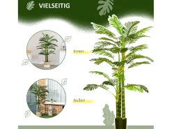 Palmera artificial de 190 cm, planta decorativa de plástico, con maceta, para salón, dormitorio y oficina, color verde (19,5 x 19,5 x 190 cm)
