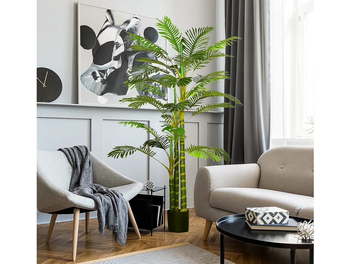 Palmera artificial de 190 cm, planta decorativa de plástico, con maceta, para salón, dormitorio y oficina, color verde (19,5 x 19,5 x 190 cm)