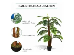 Palmera artificial realista, de plástico, verde, con maceta de plástico (16x16x120 cm)