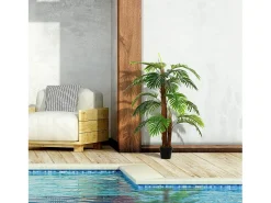 Palmera artificial realista, de plástico, verde, con maceta de plástico (16x16x120 cm)