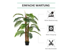 Palmera artificial realista, de plástico, verde, con maceta de plástico (16x16x120 cm)