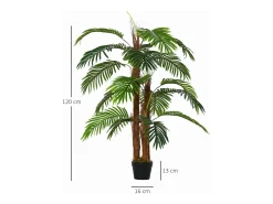 Palmera artificial realista, de plástico, verde, con maceta de plástico (16x16x120 cm)