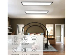 Panel LED regulable NETTLIFE, luz de techo plana con control remoto, temporizador de 60 segundos, 42 W