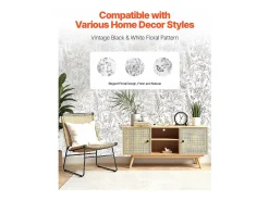 Papel Pintado Adhesivo de Pared SucceBuy, 45 cm x 10 m, Rollo Papel Pintado Autoadhesivo Vinilo, Motif Floral Botánico Blanco, Impermeable