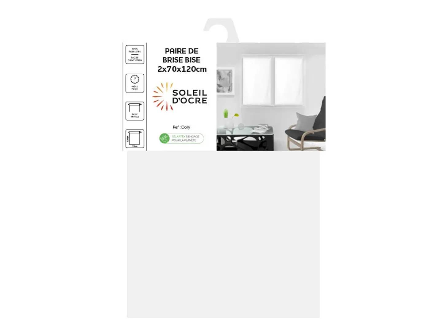 Par de visillos para ventana 70x120 cm DOLLY blanco, por Soleil d'Ocre