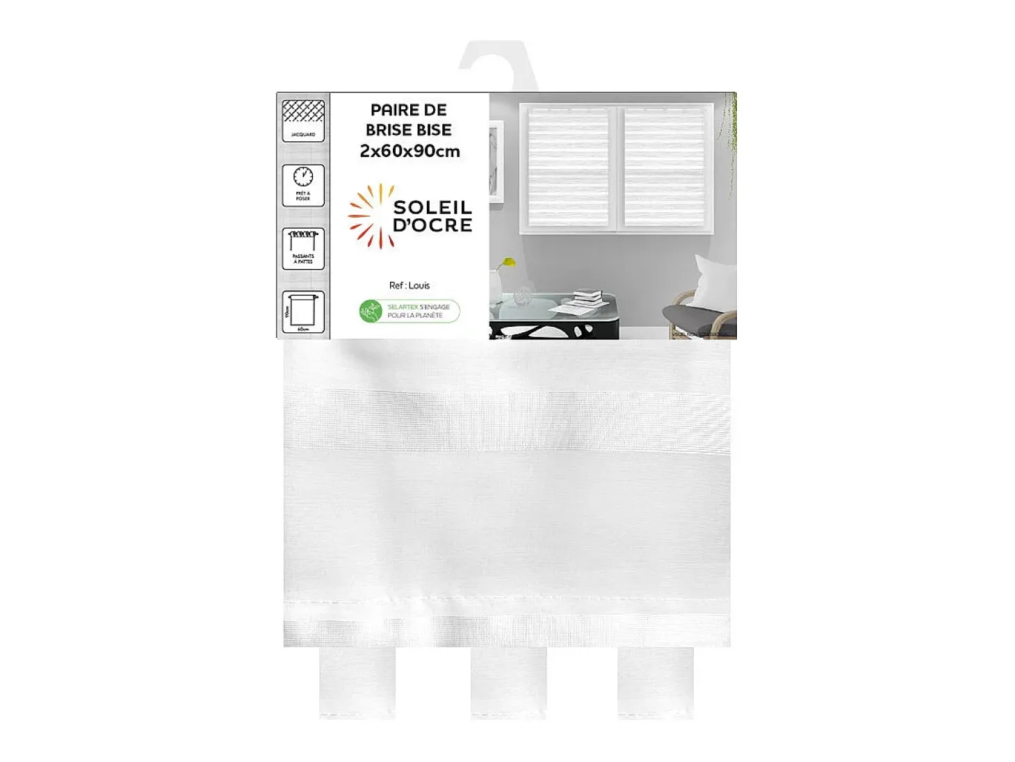 Par de visillos para ventana 60x90 cm LOUIS, por Soleil d'Ocre