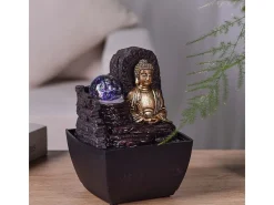 Pequeña fuente de resina de interior con Buda Theravada de LED