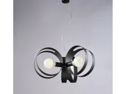 Peter Lámpara colgante de hierro lacado en negro con bandas cortadas a láser y cable de acero orientable 3 luces 130 Ø48 BL306-3-NR