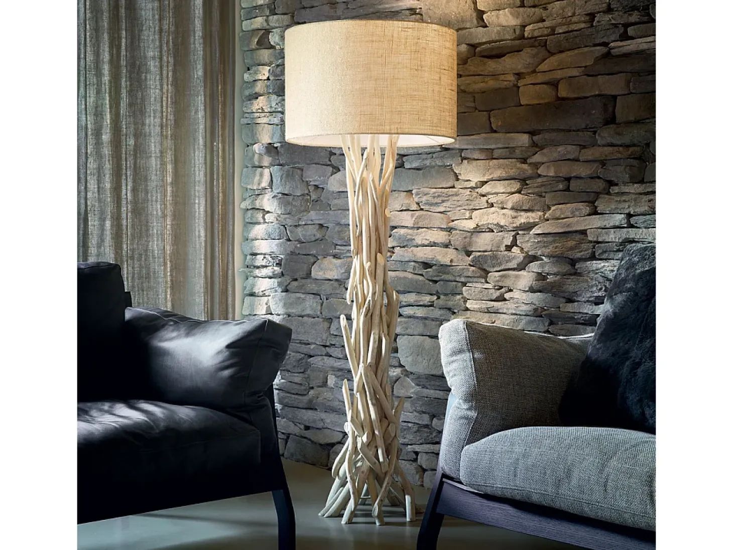 Piantana Industrial-Minimal Driftwood Metallo-Legno Marrone 1 Luce E27