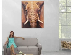 Pintura al óleo primer plano elefante pintado a mano